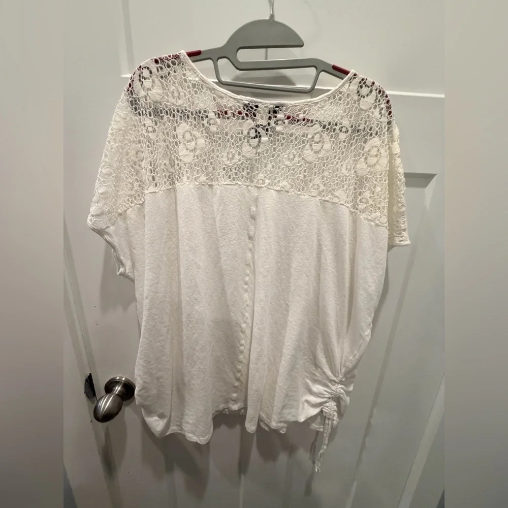 Lane Bryant White Crochet-Back Short Sleeve Top - Picture 4 of 9